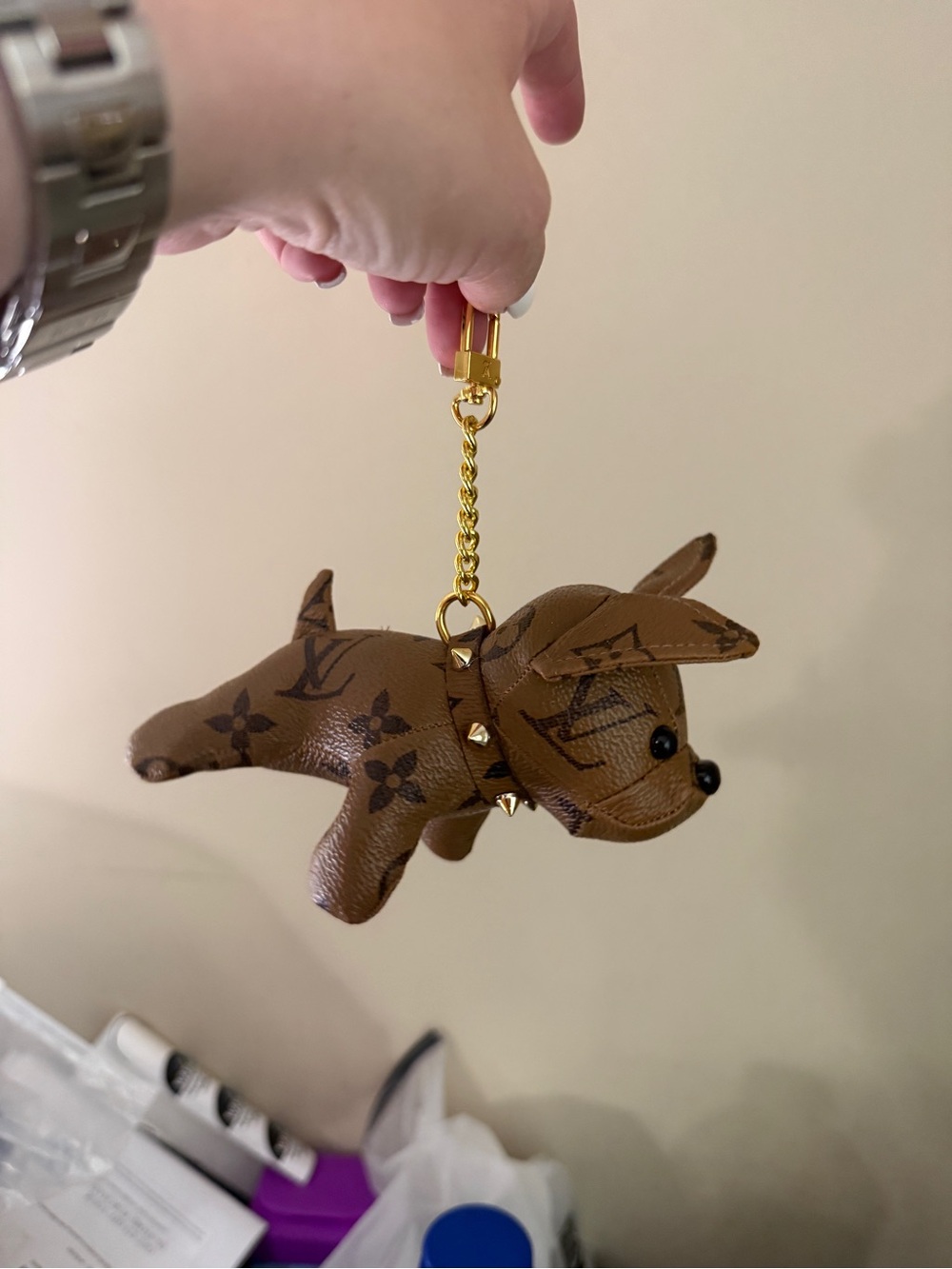 Monogram dog keychain. Caramel reverse monogram. - new no tags. - Picture 3 of 5
